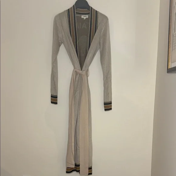 L’AGENCE Long Beige Cardigan with Striped Trim - Picture 3 of 6